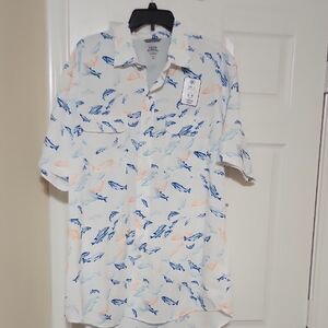 Izod Saltwatee Men's White and Blue Dolphin Print Shirt